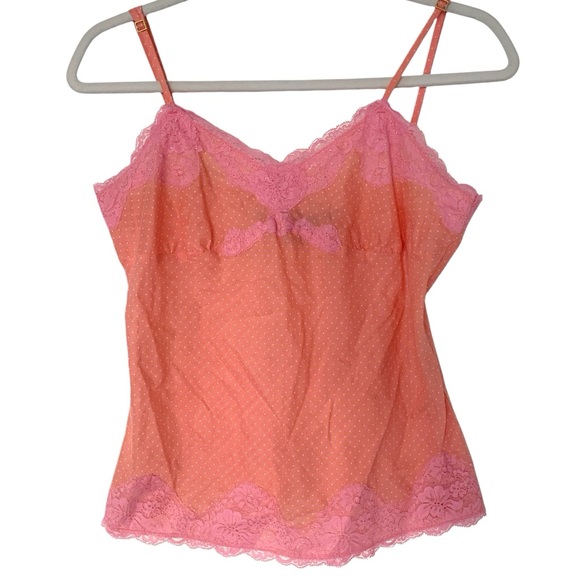 Express Tops - Express XS Pink Polka Dot Lace Trim Beaded Detail Y2K Babydoll Cami Tank Top